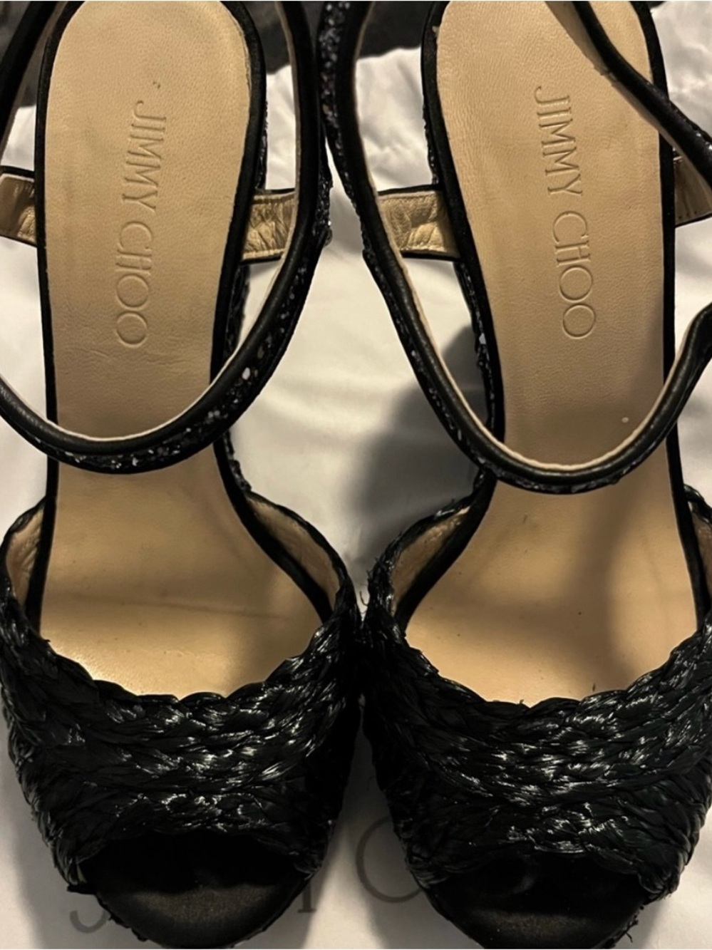 Jimmy Choo Black Woven Open-Toe Slingback Heels